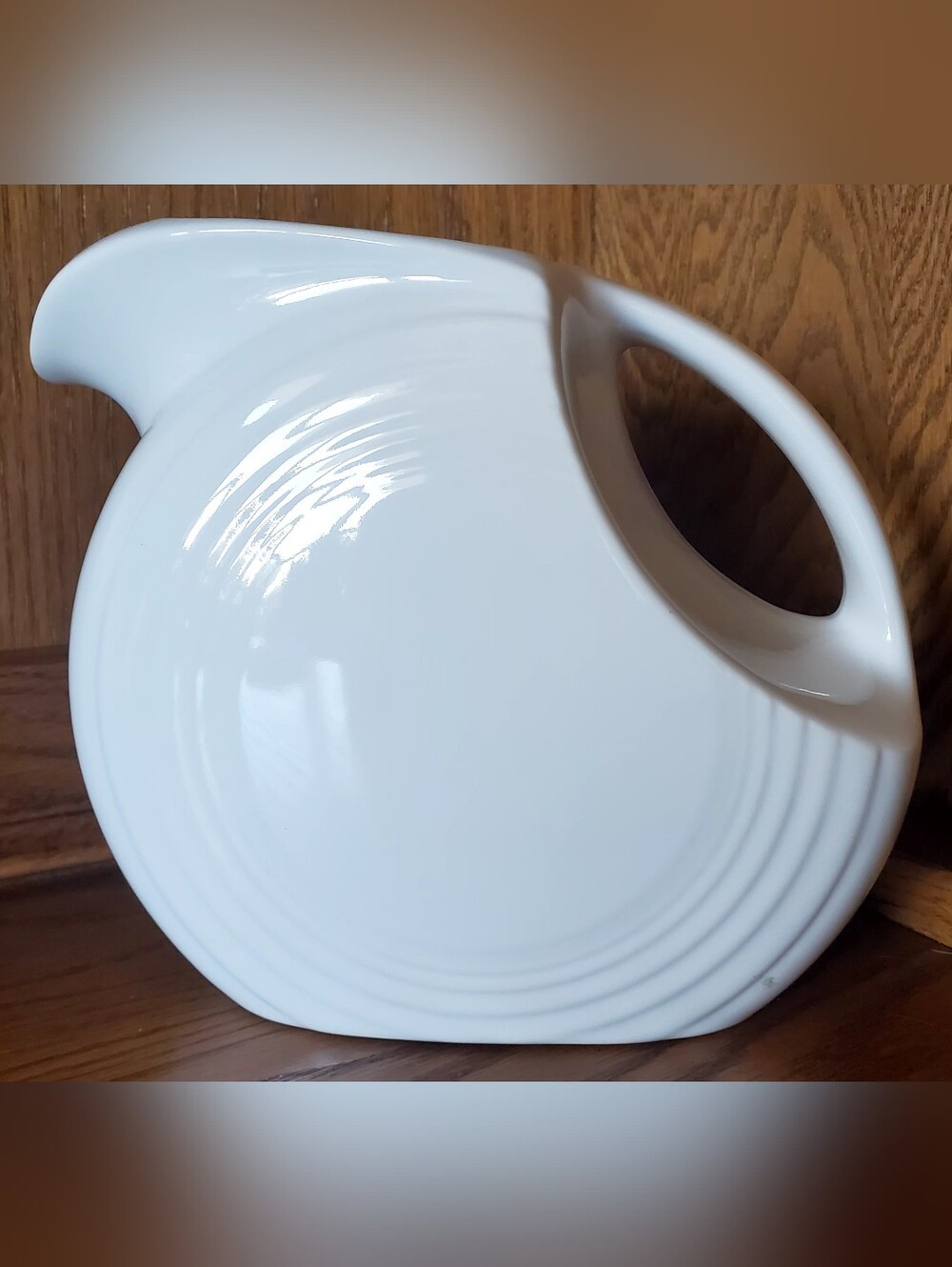 Vintage Fiestaware White Ceramic Disk Pitcher 7"x 7"